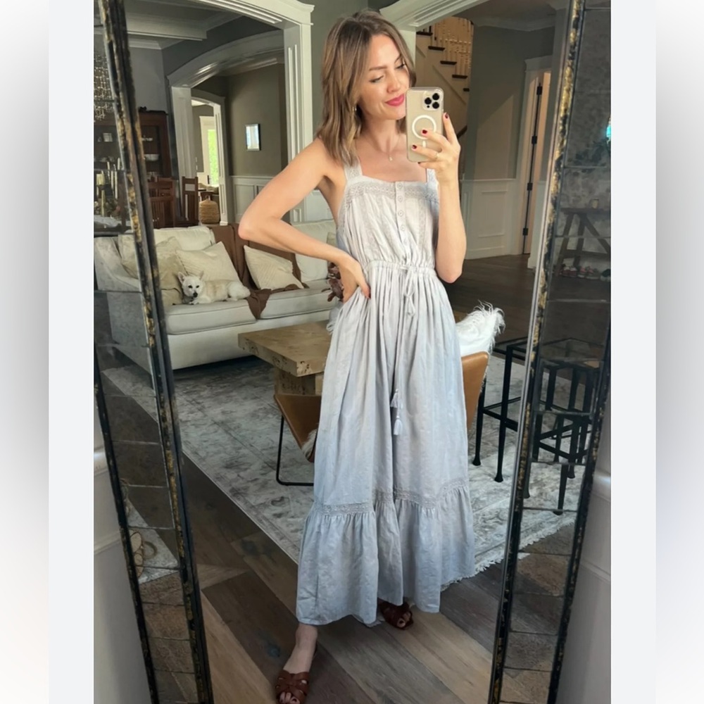 In Loom Silver-Grey Tiered Crochet Accent Maxi Dress